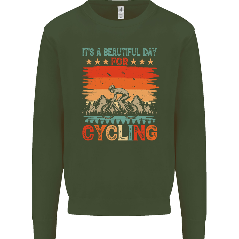 Cycling Day Funny Cyclist Bicycle MTB Bike Mens Sweatshirt Jumper Forest Green