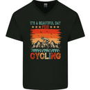 Cycling Day Funny Cyclist Bicycle MTB Bike Mens V-Neck Cotton T-Shirt Black