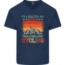 Cycling Day Funny Cyclist Bicycle MTB Bike Mens V-Neck Cotton T-Shirt Navy Blue