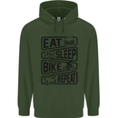 Cycling Eat Sleep Bike Repeat Funny Bicycle Childrens Kids Hoodie Forest Green