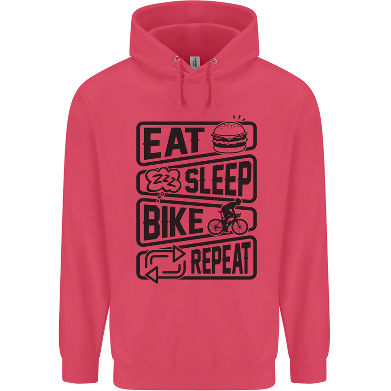 Cycling Eat Sleep Bike Repeat Funny Bicycle Childrens Kids Hoodie Heliconia