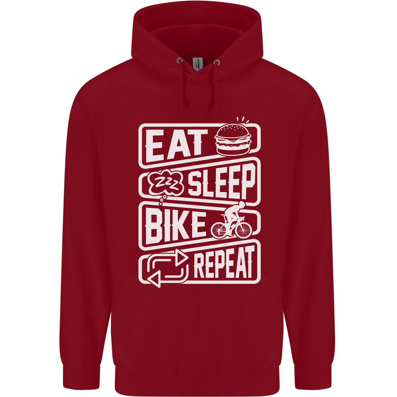 Cycling Eat Sleep Bike Repeat Funny Bicycle Childrens Kids Hoodie Red