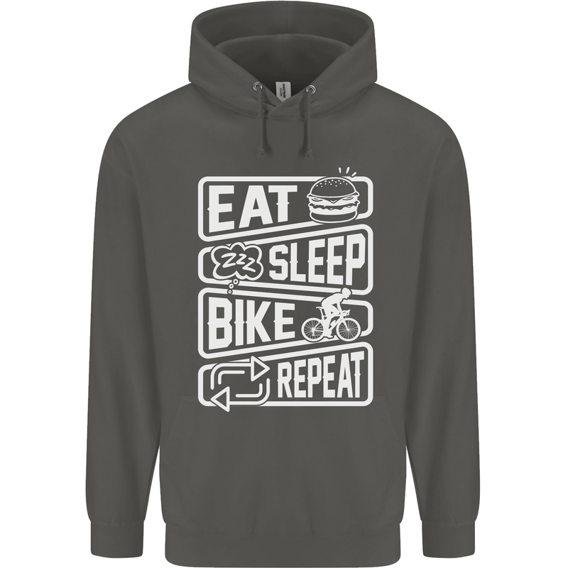 Cycling Eat Sleep Bike Repeat Funny Bicycle Childrens Kids Hoodie Storm Grey