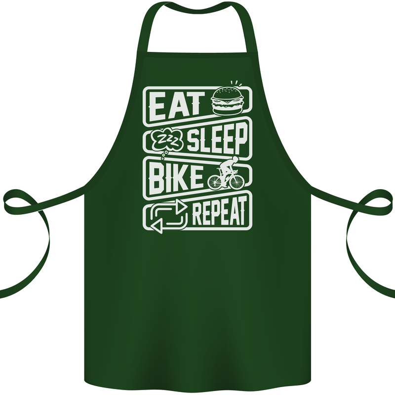 Cycling Eat Sleep Bike Repeat Funny Bicycle Cotton Apron 100% Organic Forest Green