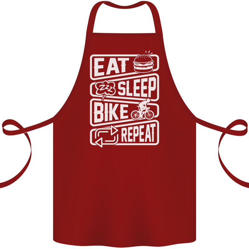 Cycling Eat Sleep Bike Repeat Funny Bicycle Cotton Apron 100% Organic Maroon