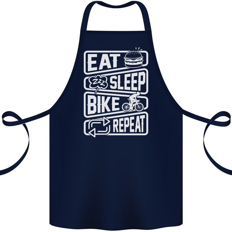 Cycling Eat Sleep Bike Repeat Funny Bicycle Cotton Apron 100% Organic Navy Blue