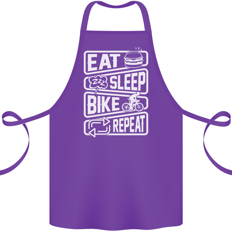 Cycling Eat Sleep Bike Repeat Funny Bicycle Cotton Apron 100% Organic Purple