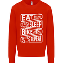 Cycling Eat Sleep Bike Repeat Funny Bicycle Kids Sweatshirt Jumper Bright Red