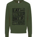 Cycling Eat Sleep Bike Repeat Funny Bicycle Kids Sweatshirt Jumper Forest Green