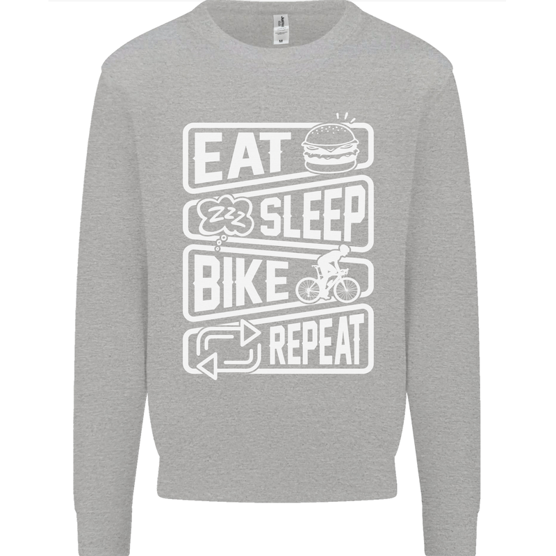 Cycling Eat Sleep Bike Repeat Funny Bicycle Kids Sweatshirt Jumper Sports Grey