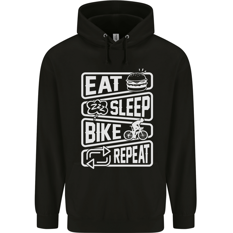 Cycling Eat Sleep Bike Repeat Funny Bicycle Mens 80% Cotton Hoodie Black