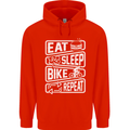 Cycling Eat Sleep Bike Repeat Funny Bicycle Mens 80% Cotton Hoodie Bright Red