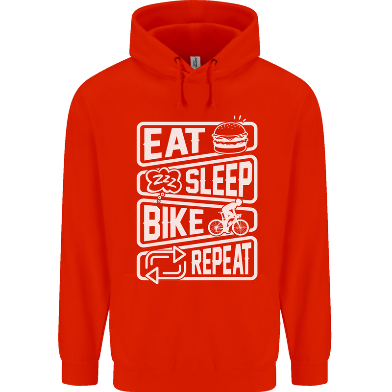 Cycling Eat Sleep Bike Repeat Funny Bicycle Mens 80% Cotton Hoodie Bright Red