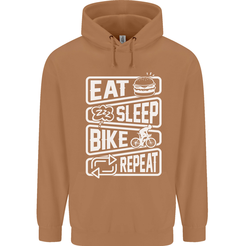 Cycling Eat Sleep Bike Repeat Funny Bicycle Mens 80% Cotton Hoodie Caramel Latte