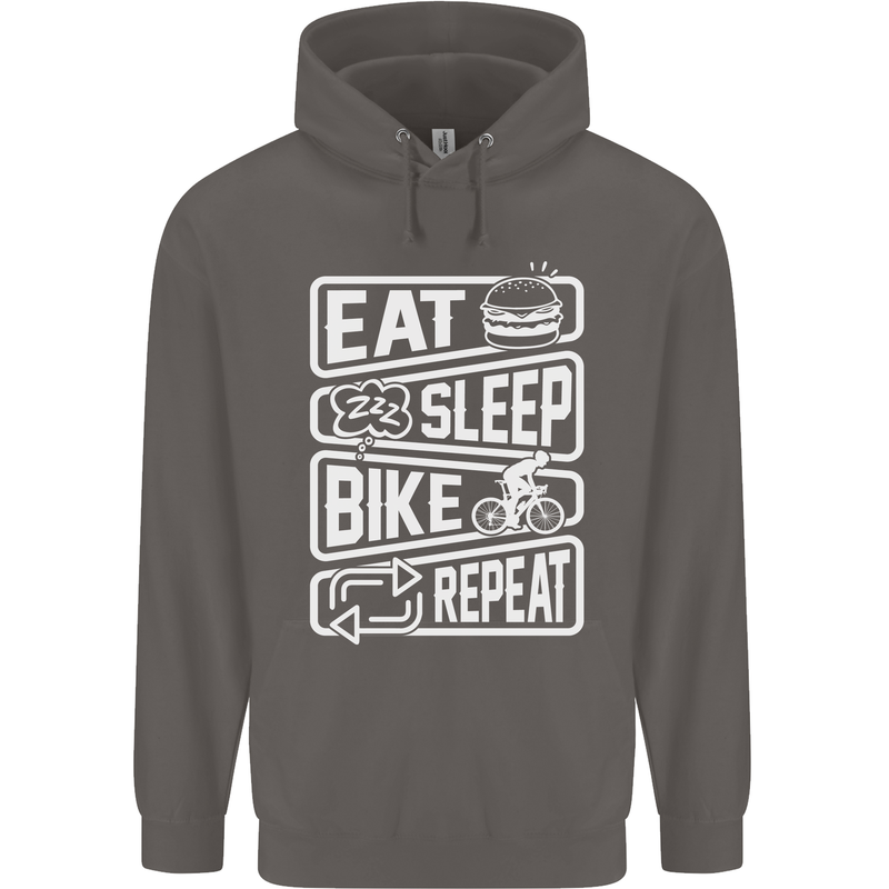Cycling Eat Sleep Bike Repeat Funny Bicycle Mens 80% Cotton Hoodie Charcoal