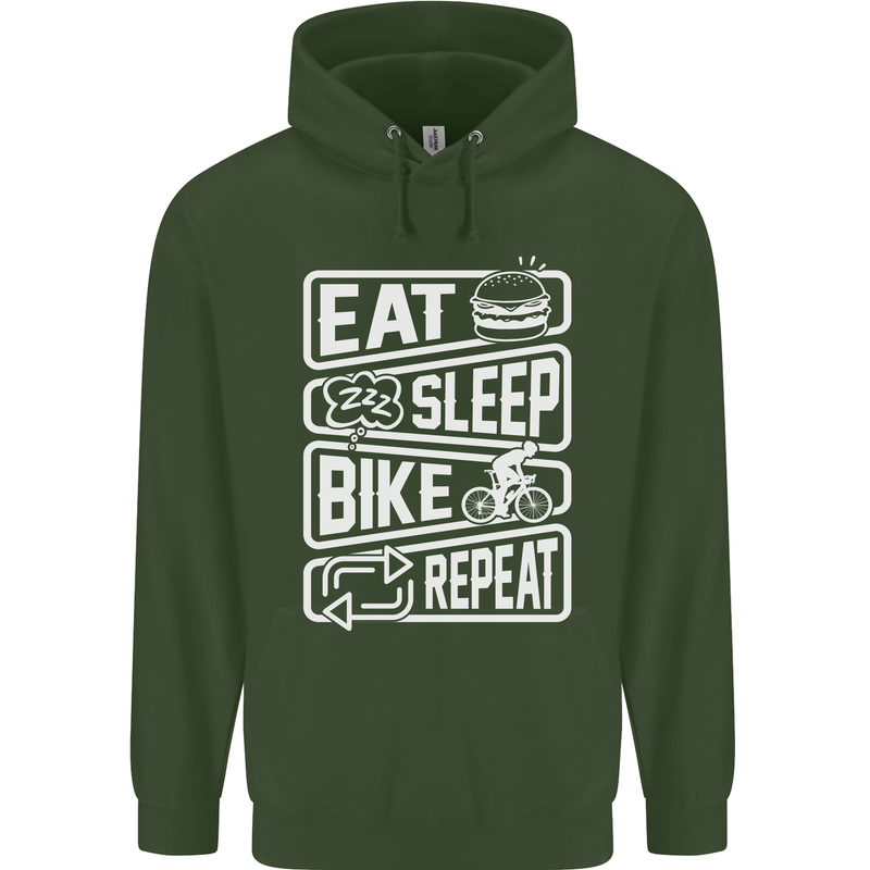 Cycling Eat Sleep Bike Repeat Funny Bicycle Mens 80% Cotton Hoodie Forest Green