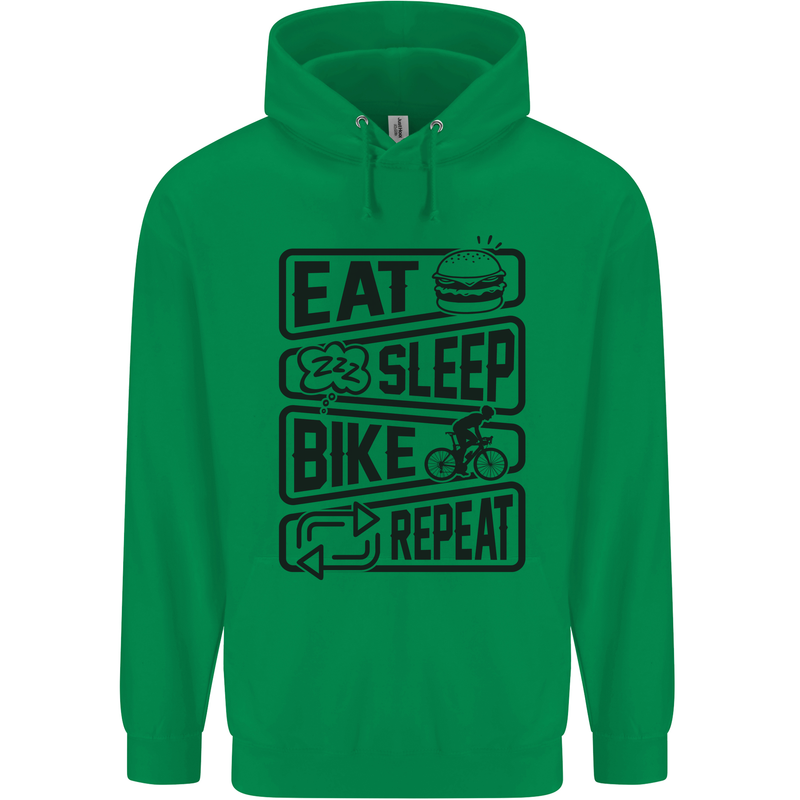 Cycling Eat Sleep Bike Repeat Funny Bicycle Mens 80% Cotton Hoodie Irish Green