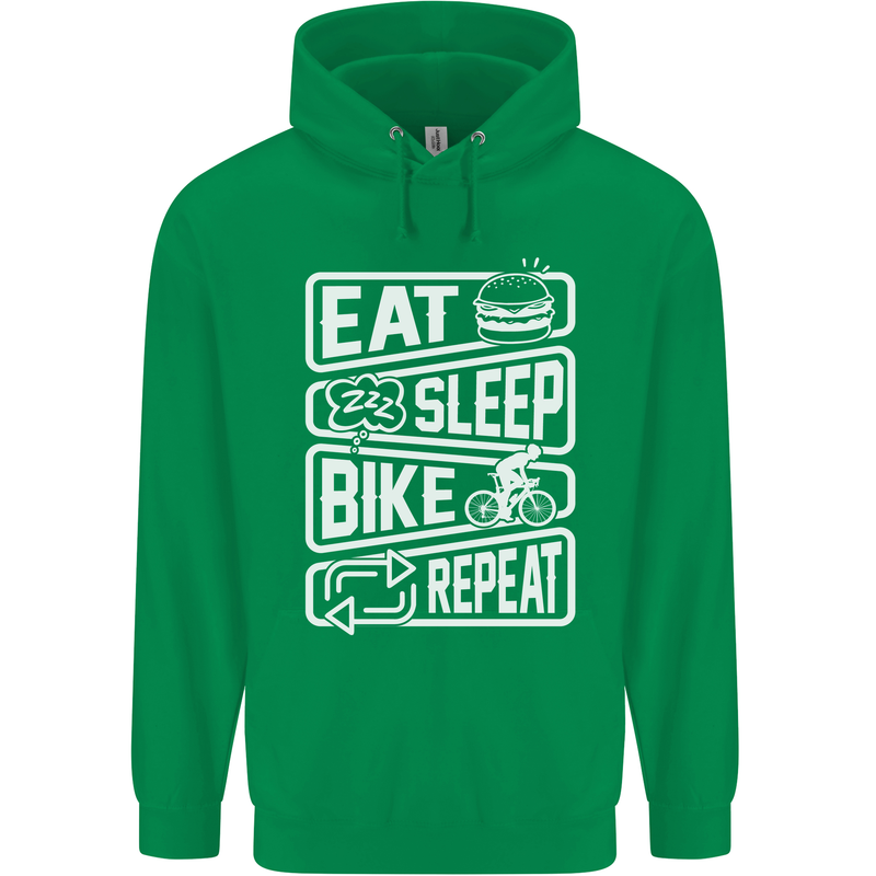 Cycling Eat Sleep Bike Repeat Funny Bicycle Mens 80% Cotton Hoodie Irish Green