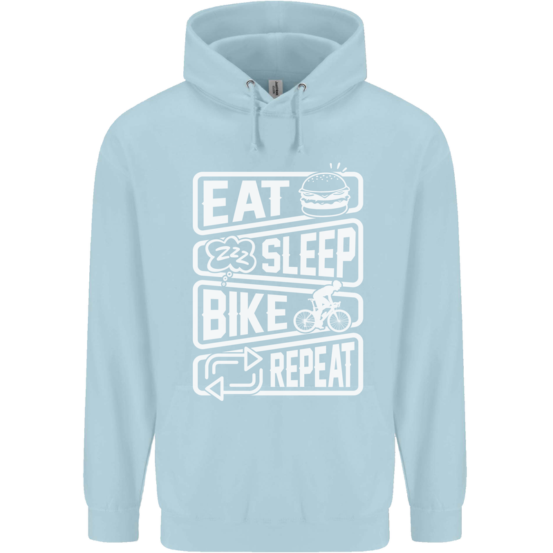 Cycling Eat Sleep Bike Repeat Funny Bicycle Mens 80% Cotton Hoodie Light Blue
