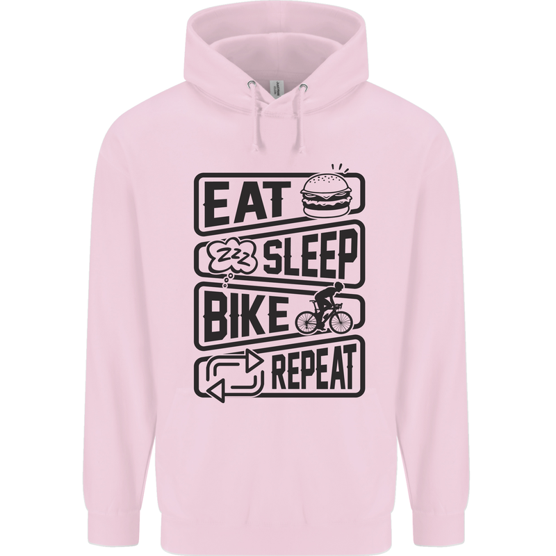 Cycling Eat Sleep Bike Repeat Funny Bicycle Mens 80% Cotton Hoodie Light Pink