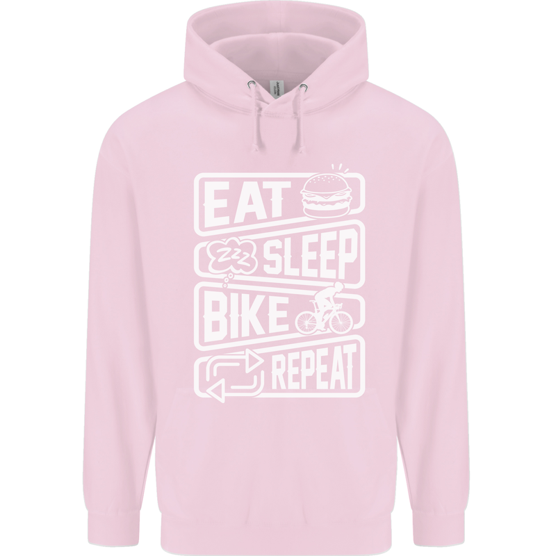 Cycling Eat Sleep Bike Repeat Funny Bicycle Mens 80% Cotton Hoodie Light Pink