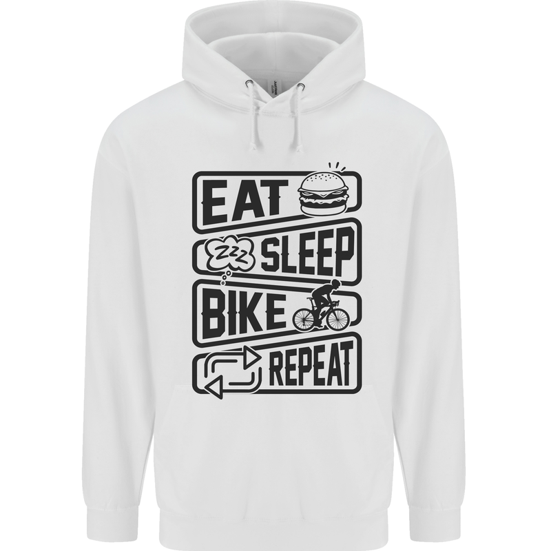 Cycling Eat Sleep Bike Repeat Funny Bicycle Mens 80% Cotton Hoodie White