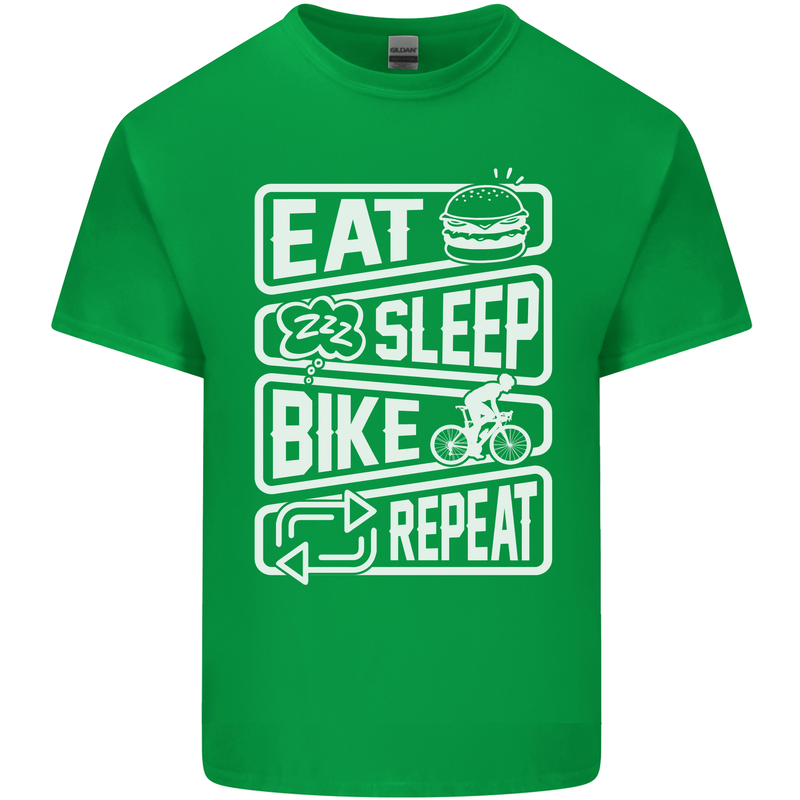 Cycling Eat Sleep Bike Repeat Funny Bicycle Mens Cotton T-Shirt Tee Top Irish Green
