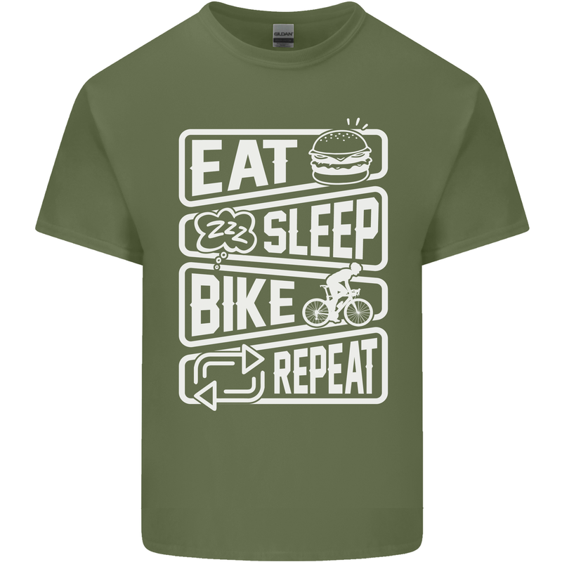 Cycling Eat Sleep Bike Repeat Funny Bicycle Mens Cotton T-Shirt Tee Top Military Green