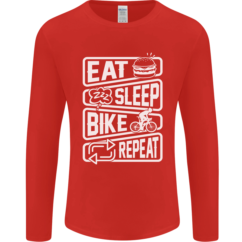 Cycling Eat Sleep Bike Repeat Funny Bicycle Mens Long Sleeve T-Shirt Red