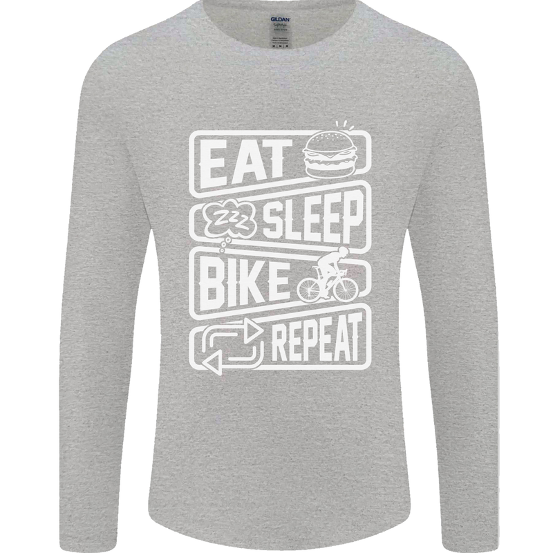 Cycling Eat Sleep Bike Repeat Funny Bicycle Mens Long Sleeve T-Shirt Sports Grey