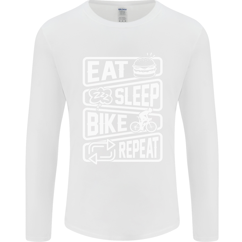 Cycling Eat Sleep Bike Repeat Funny Bicycle Mens Long Sleeve T-Shirt White