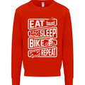 Cycling Eat Sleep Bike Repeat Funny Bicycle Mens Sweatshirt Jumper Bright Red