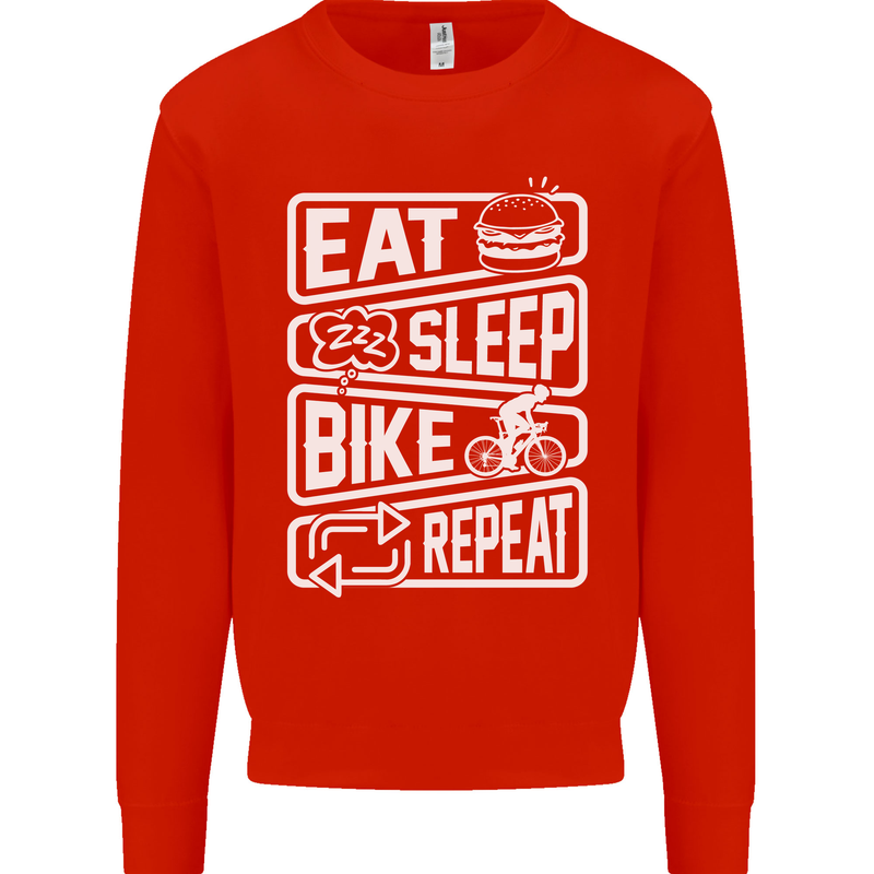Cycling Eat Sleep Bike Repeat Funny Bicycle Mens Sweatshirt Jumper Bright Red