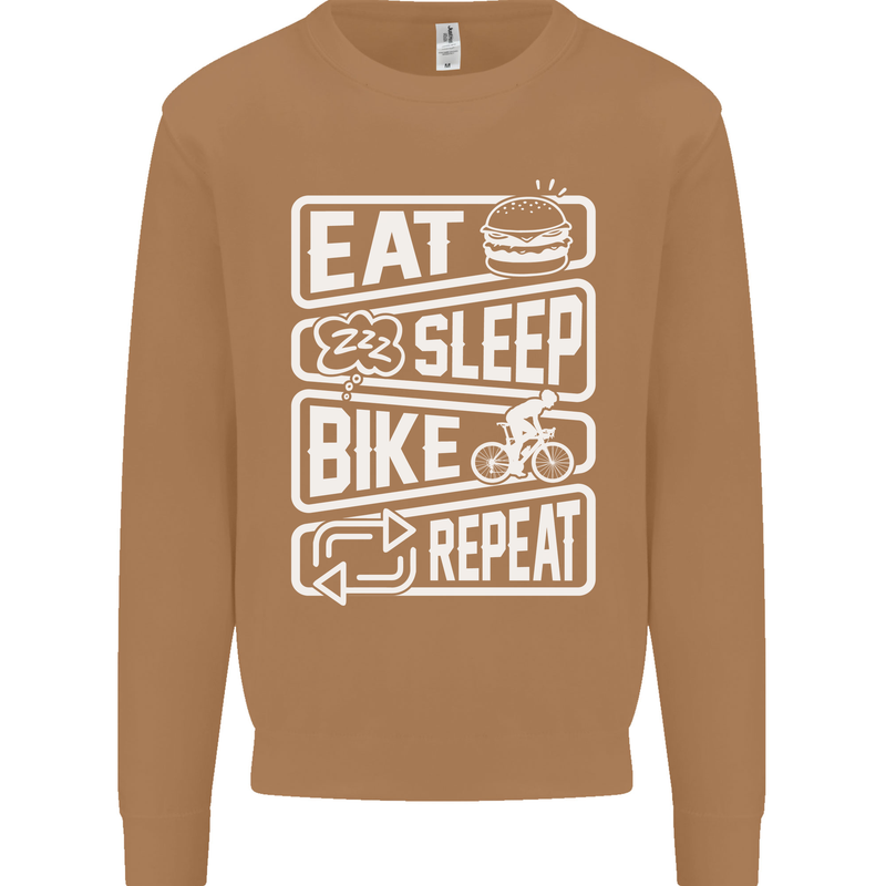 Cycling Eat Sleep Bike Repeat Funny Bicycle Mens Sweatshirt Jumper Caramel Latte