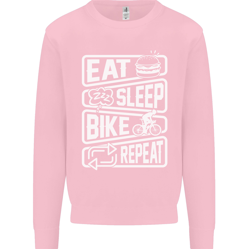Cycling Eat Sleep Bike Repeat Funny Bicycle Mens Sweatshirt Jumper Light Pink