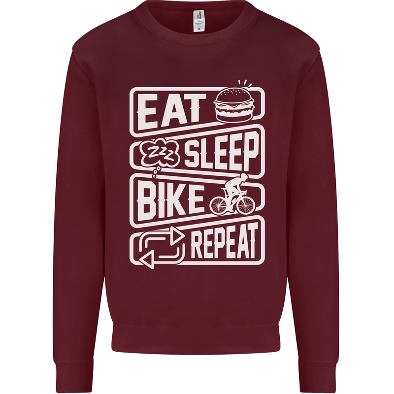 Cycling Eat Sleep Bike Repeat Funny Bicycle Mens Sweatshirt Jumper Maroon