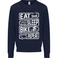 Cycling Eat Sleep Bike Repeat Funny Bicycle Mens Sweatshirt Jumper Navy Blue