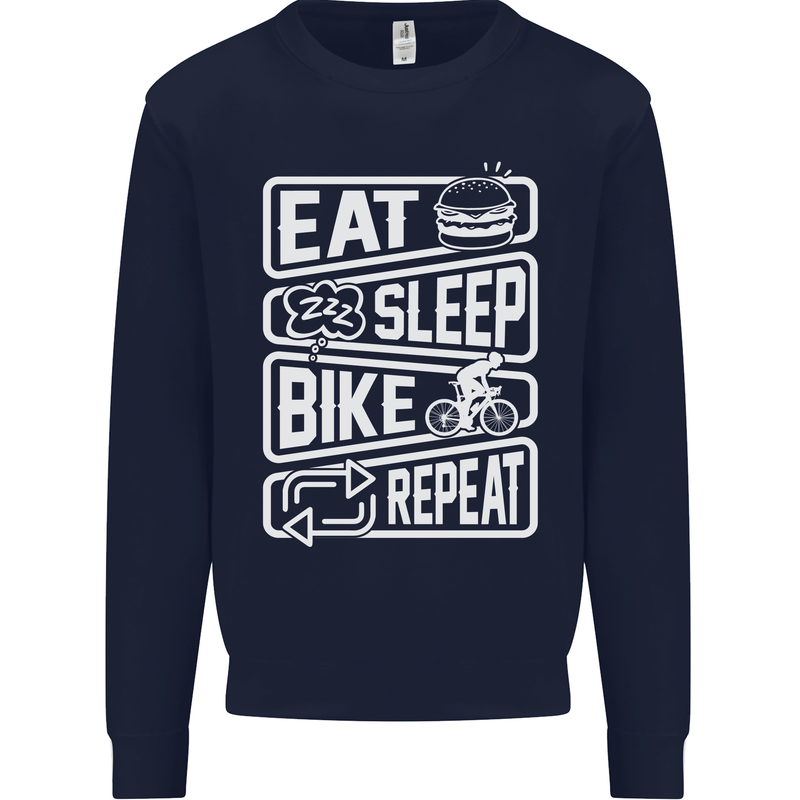 Cycling Eat Sleep Bike Repeat Funny Bicycle Mens Sweatshirt Jumper Navy Blue