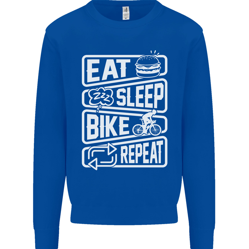 Cycling Eat Sleep Bike Repeat Funny Bicycle Mens Sweatshirt Jumper Royal Blue