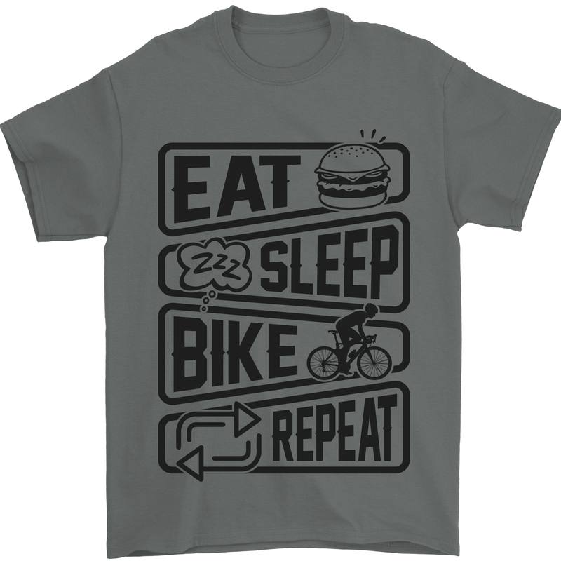 Cycling Eat Sleep Bike Repeat Funny Bicycle Mens T-Shirt Cotton Gildan Charcoal