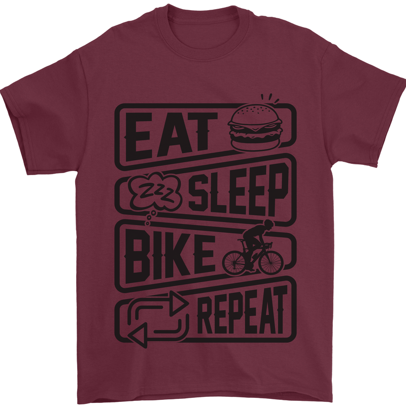 Cycling Eat Sleep Bike Repeat Funny Bicycle Mens T-Shirt Cotton Gildan Maroon