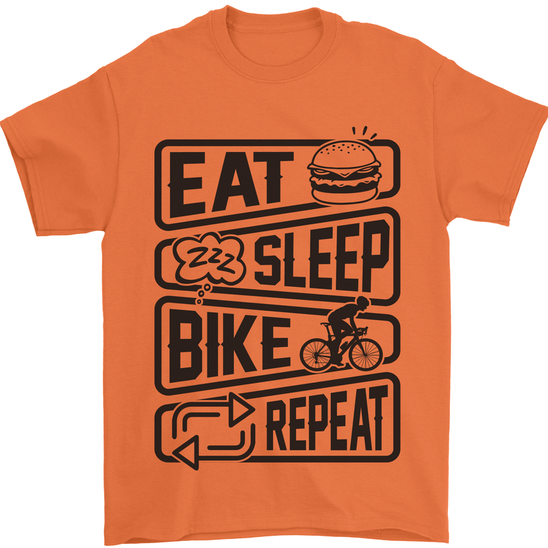 Cycling Eat Sleep Bike Repeat Funny Bicycle Mens T-Shirt Cotton Gildan Orange