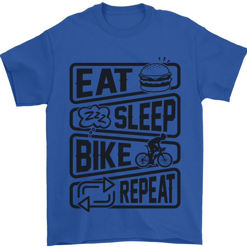 Cycling Eat Sleep Bike Repeat Funny Bicycle Mens T-Shirt Cotton Gildan Royal Blue