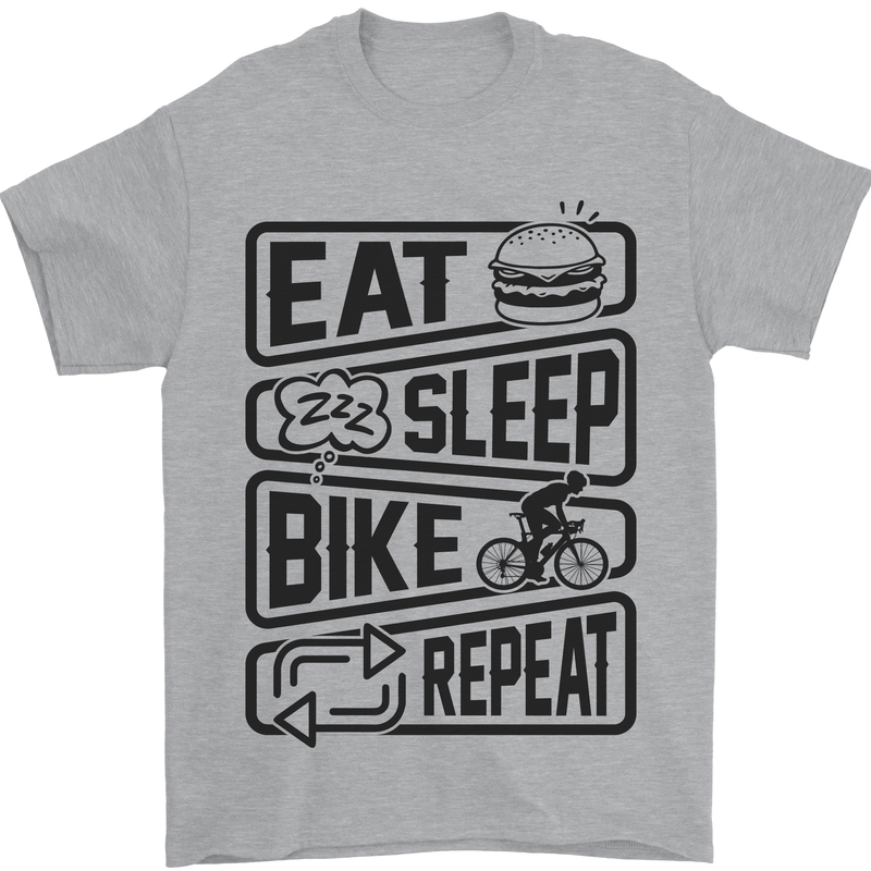 Cycling Eat Sleep Bike Repeat Funny Bicycle Mens T-Shirt Cotton Gildan Sports Grey