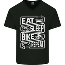 Cycling Eat Sleep Bike Repeat Funny Bicycle Mens V-Neck Cotton T-Shirt Black