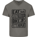 Cycling Eat Sleep Bike Repeat Funny Bicycle Mens V-Neck Cotton T-Shirt Charcoal