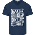Cycling Eat Sleep Bike Repeat Funny Bicycle Mens V-Neck Cotton T-Shirt Navy Blue