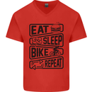 Cycling Eat Sleep Bike Repeat Funny Bicycle Mens V-Neck Cotton T-Shirt Red