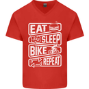 Cycling Eat Sleep Bike Repeat Funny Bicycle Mens V-Neck Cotton T-Shirt Red