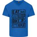 Cycling Eat Sleep Bike Repeat Funny Bicycle Mens V-Neck Cotton T-Shirt Royal Blue